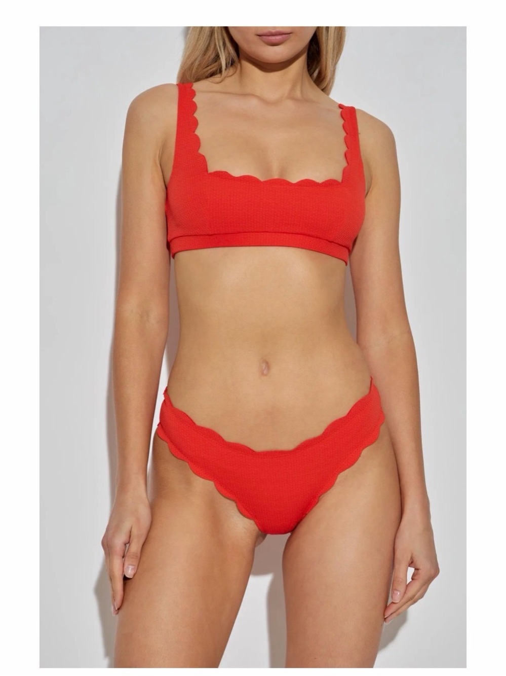 MARYSIA Scalloped Bikini Bottoms Red Orange Size Large NWT Luxury Swim